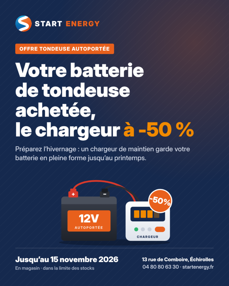 Chargeur à -50 % pour l’achat d’une batterie de tondeuse
